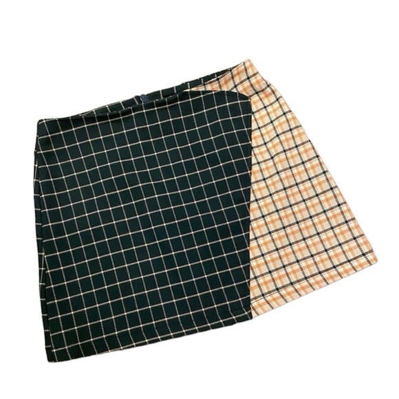 Urban Outfitters Plaid Faux Wrap Color Block Mini Skirt Yellow Green - Size XS - Picture 2 of 7